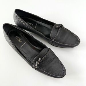 Fendi Women's Black Leather Loafer Made in Italy Size 37
